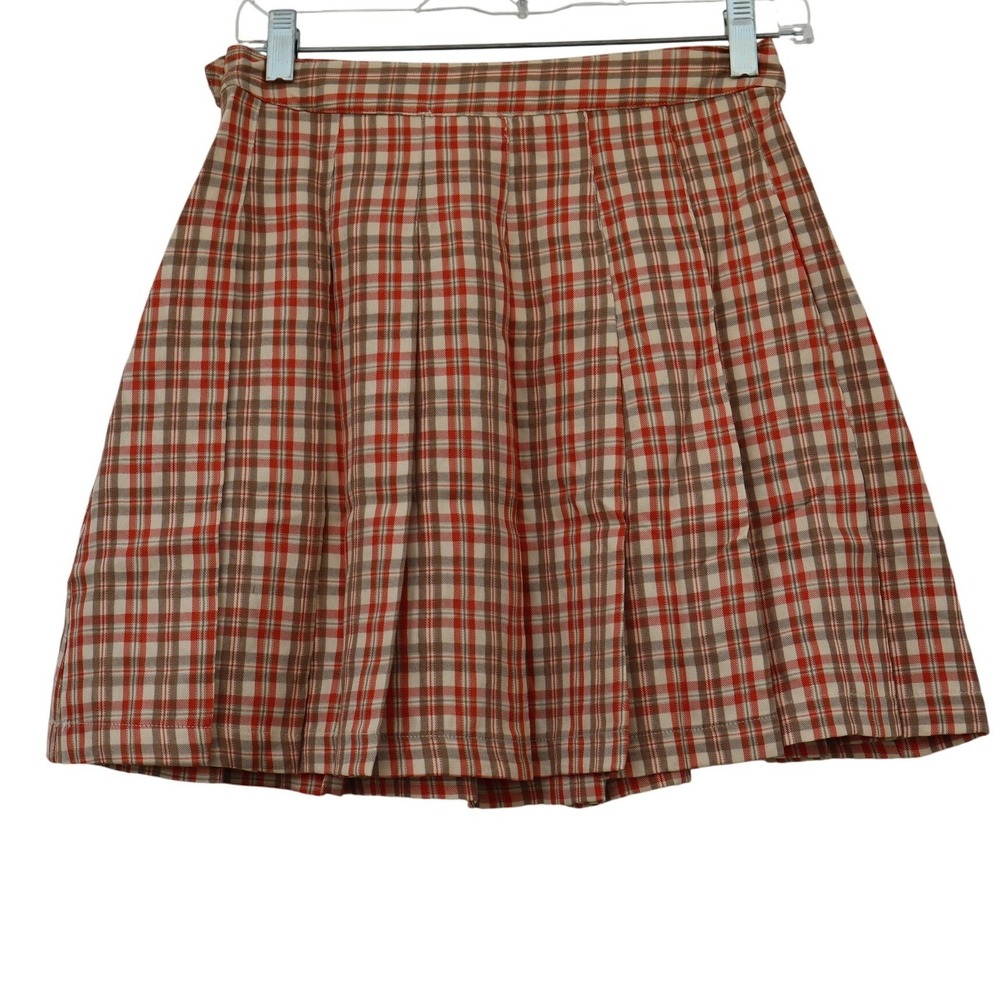 Easel Losโ Angeles Orange Plaid Pleated Women Mini Skirt Small Academic School S
